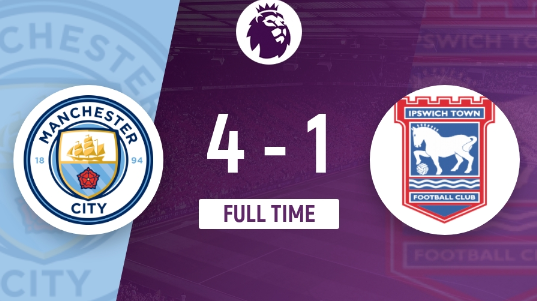 英超-曼城4-1轻取伊镇，哈兰德戴帽，京多安回归首秀