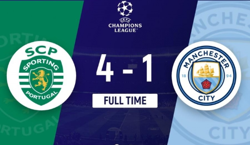 欧冠-曼城1-4葡体各赛事三连败 哈兰德失点，约克雷斯戴帽